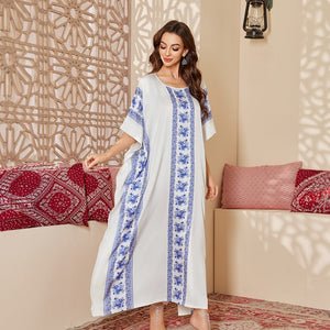 The new satin pajamas women's fashion mid - east wind loose gorgeous printed blouse robe DP3428 - Negative Apparel