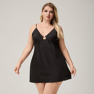 The Noir Desire | Women's Plus - Size Satin Suspender Chemise Nightdress - Negative Apparel