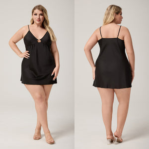 The Noir Desire | Women's Plus - Size Satin Suspender Chemise Nightdress - Negative Apparel