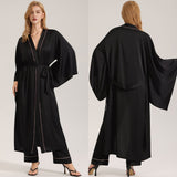 The Noir Elegance | Women's Loose - Sleeve Satin Long Cardigan Robe - Negative Apparel