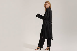 The Noir Elegance | Women's Satin Long - Sleeve Robe - Negative Apparel