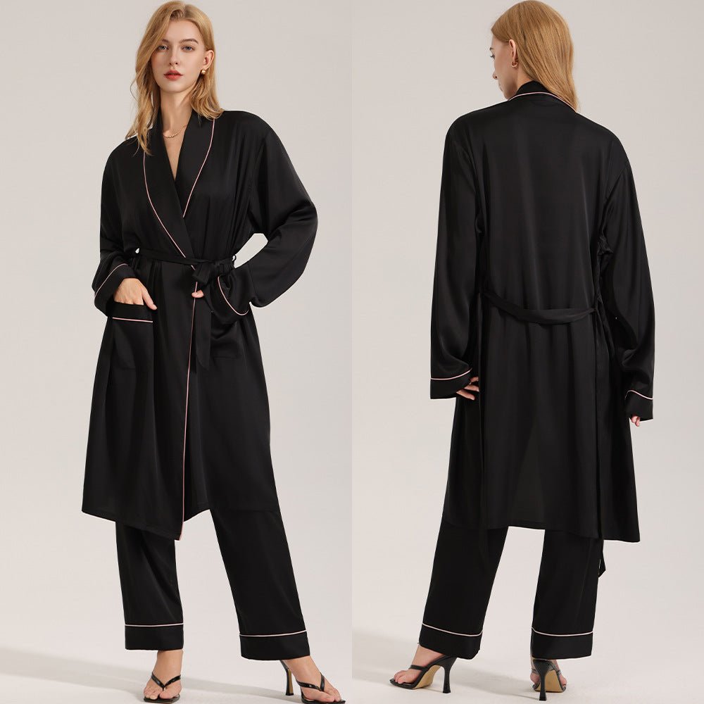The Noir Elegance | Women's Satin Long - Sleeve Robe - Negative Apparel