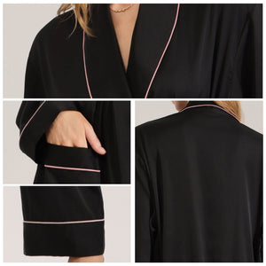 The Noir Elegance | Women's Satin Long - Sleeve Robe - Negative Apparel
