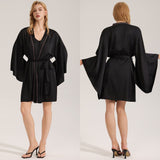 The Noir Elegance | Women's Satin Wide - Sleeve Short Robe - Negative Apparel