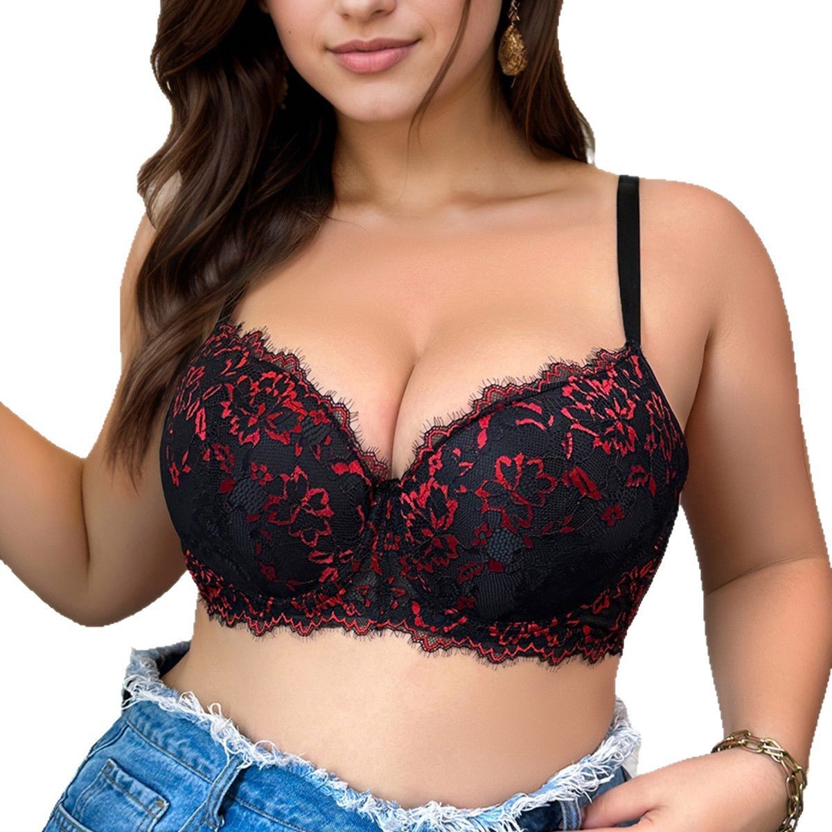 The Noir Rouge | Plus - Size Lace Push - Up Full - Coverage Bra - Negative Apparel