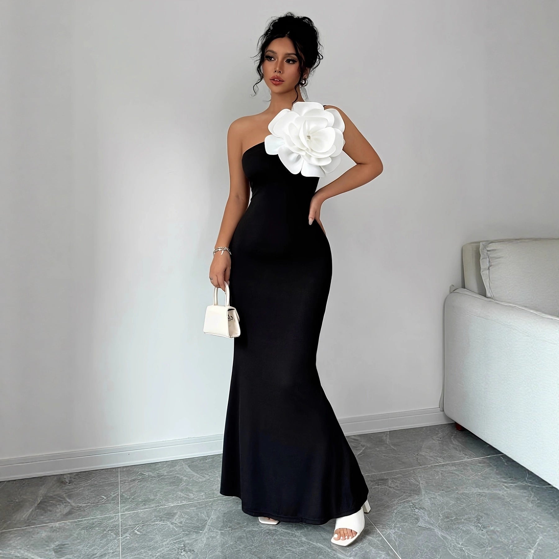 The One - Shoulder Bloom | Women's Off - Shoulder Floral Bodycon Maxi Dress - Negative Apparel