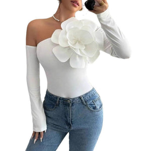 The One - Shoulder Drama | Women's Long - Sleeve Single - Shoulder Bodycon Jumpsuit - Negative Apparel