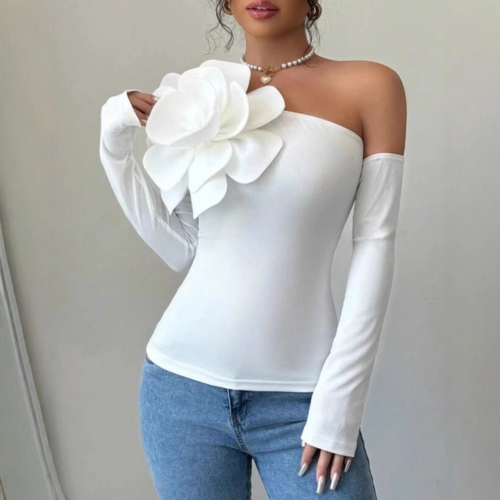 The One - Shoulder Drama | Women's Long - Sleeve Single - Shoulder Bodycon Jumpsuit - Negative Apparel