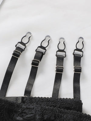 The Onyx Elite | 3 - Piece Underwire Lace Bra & Garter Set - Negative Apparel