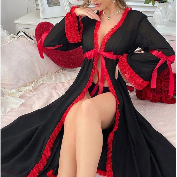 The Onyx Longline | Sheer Lace Trim Summer Robe & Housecoat - Negative Apparel