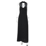 The Polka Dot Temptation | Black Polka Dot V - Neck Backless Maxi Swing Dress - Negative Apparel