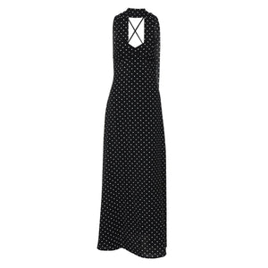 The Polka Dot Temptation | Black Polka Dot V - Neck Backless Maxi Swing Dress - Negative Apparel