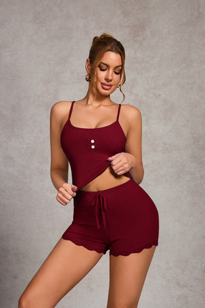 The Ribbed Breeze | Solid Color Strap Cami & Shorts Sleep Set - Negative Apparel
