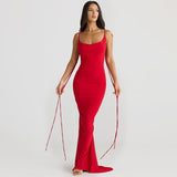 The Rose Seduction | Women's Rose Splicing Halter Pleated Lace - Up Maxi Dress - Negative Apparel