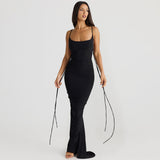 The Rose Seduction | Women's Rose Splicing Halter Pleated Lace - Up Maxi Dress - Negative Apparel