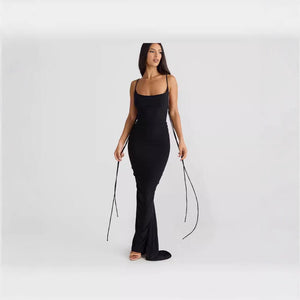 The Rose Seduction | Women's Rose Splicing Halter Pleated Lace - Up Maxi Dress - Negative Apparel