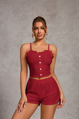 The Ruffle Allure | Solid Color Strap Cami & Shorts Sleep Set - Negative Apparel