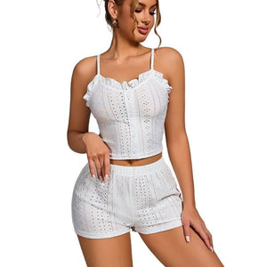 The Ruffle Allure | Solid Color Strap Cami & Shorts Sleep Set - Negative Apparel