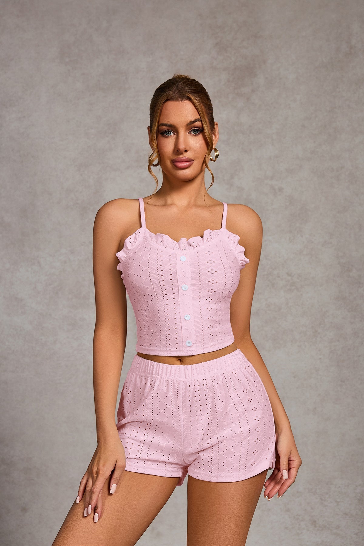 The Ruffle Allure | Solid Color Strap Cami & Shorts Sleep Set - Negative Apparel