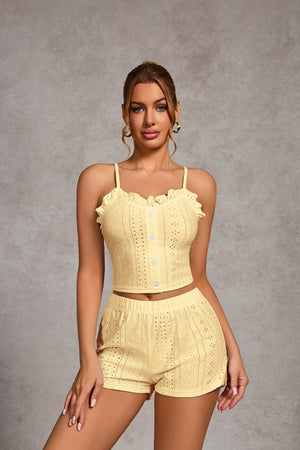 The Ruffle Allure | Solid Color Strap Cami & Shorts Sleep Set - Negative Apparel