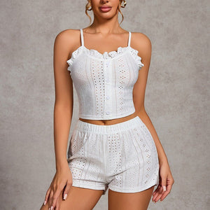 The Ruffle Allure | Solid Color Strap Cami & Shorts Sleep Set - Negative Apparel