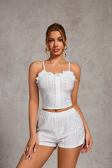 The Ruffle Allure | Solid Color Strap Cami & Shorts Sleep Set - Negative Apparel