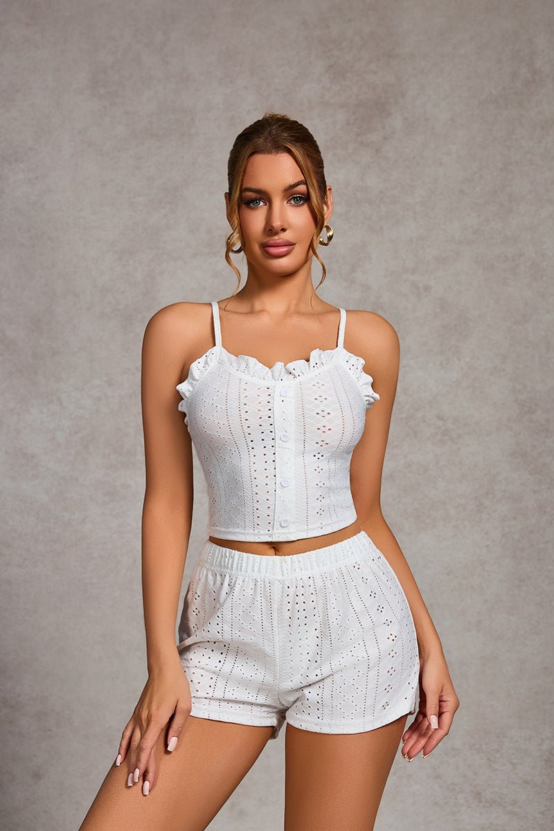 The Ruffle Allure | Solid Color Strap Cami & Shorts Sleep Set - Negative Apparel