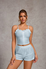 The Ruffle Allure | Solid Color Strap Cami & Shorts Sleep Set - Negative Apparel