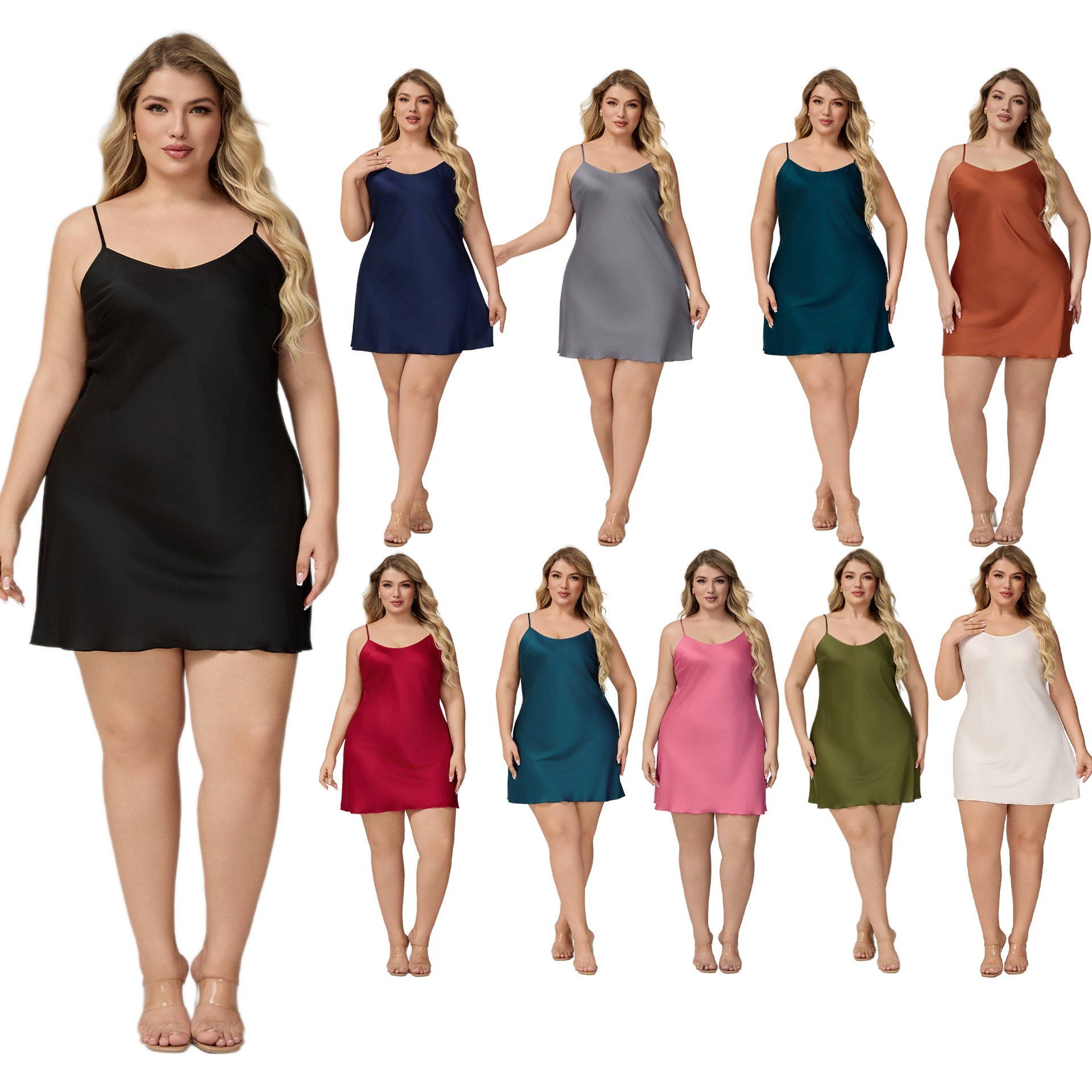 The Satin Charm | Solid Color Strap Mini Satin Sleep Dress - Negative Apparel