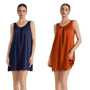 The Satin Charm | Solid Color V - Neck Sleeveless Satin Midi Sleep Dress - Negative Apparel