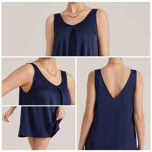 The Satin Charm | Solid Color V - Neck Sleeveless Satin Midi Sleep Dress - Negative Apparel