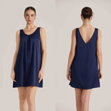 The Satin Charm | Solid Color V - Neck Sleeveless Satin Midi Sleep Dress - Negative Apparel