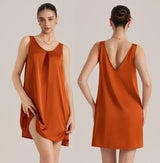 The Satin Charm | Solid Color V - Neck Sleeveless Satin Midi Sleep Dress - Negative Apparel