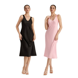 The Satin Desire | Solid Color V - Neck Sleeveless Satin Maxi Slip Sleep Dress - Negative Apparel