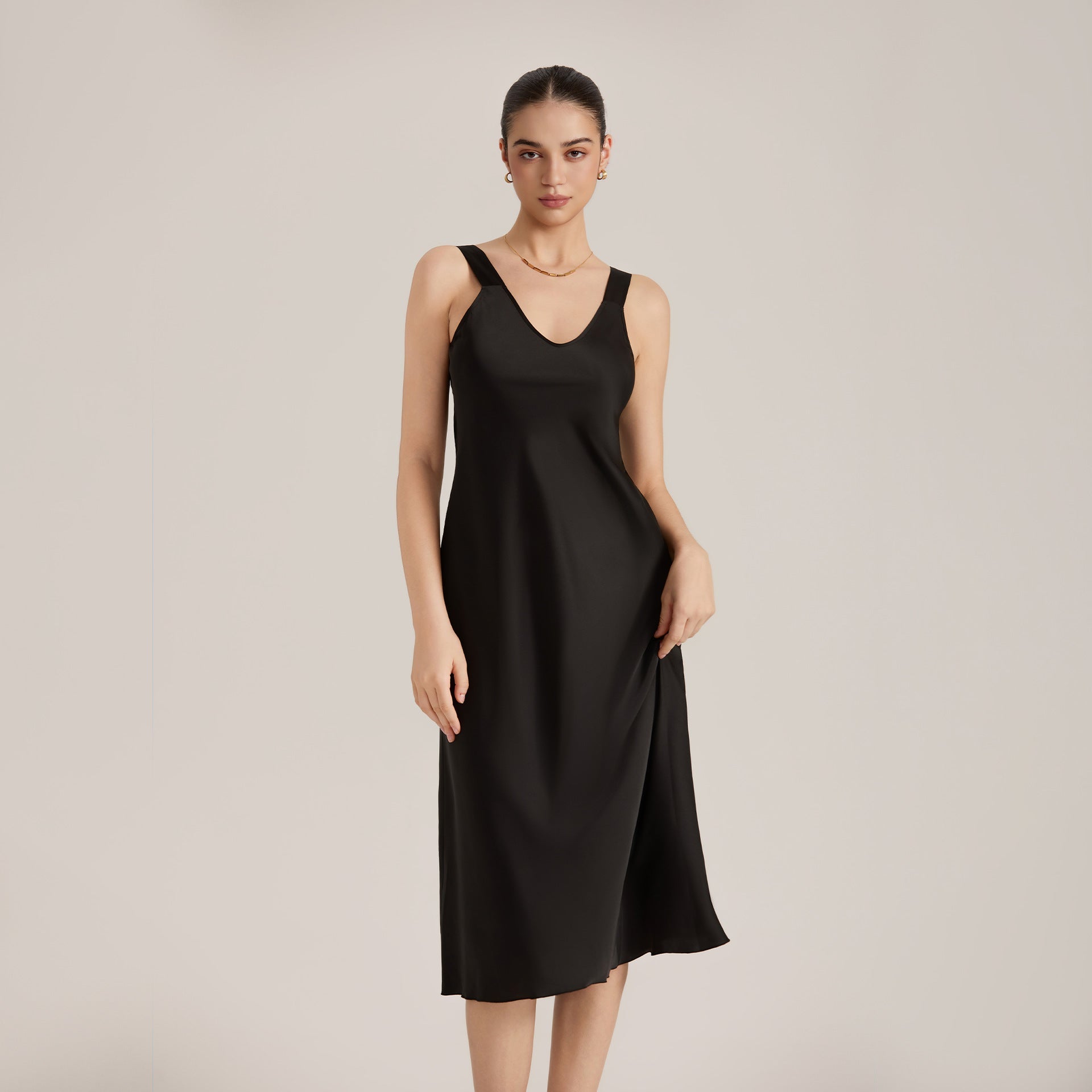 The Satin Desire | Solid Color V - Neck Sleeveless Satin Maxi Slip Sleep Dress - Negative Apparel