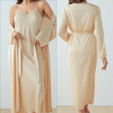 The Satin Elegance | Solid Color Long - Sleeve Slip Dress & Robe Two - Piece Set - Negative Apparel