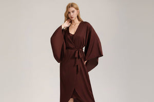 The Satin Grace | Solid Color Long - Sleeve Maxi Robe Sleepwear - Negative Apparel