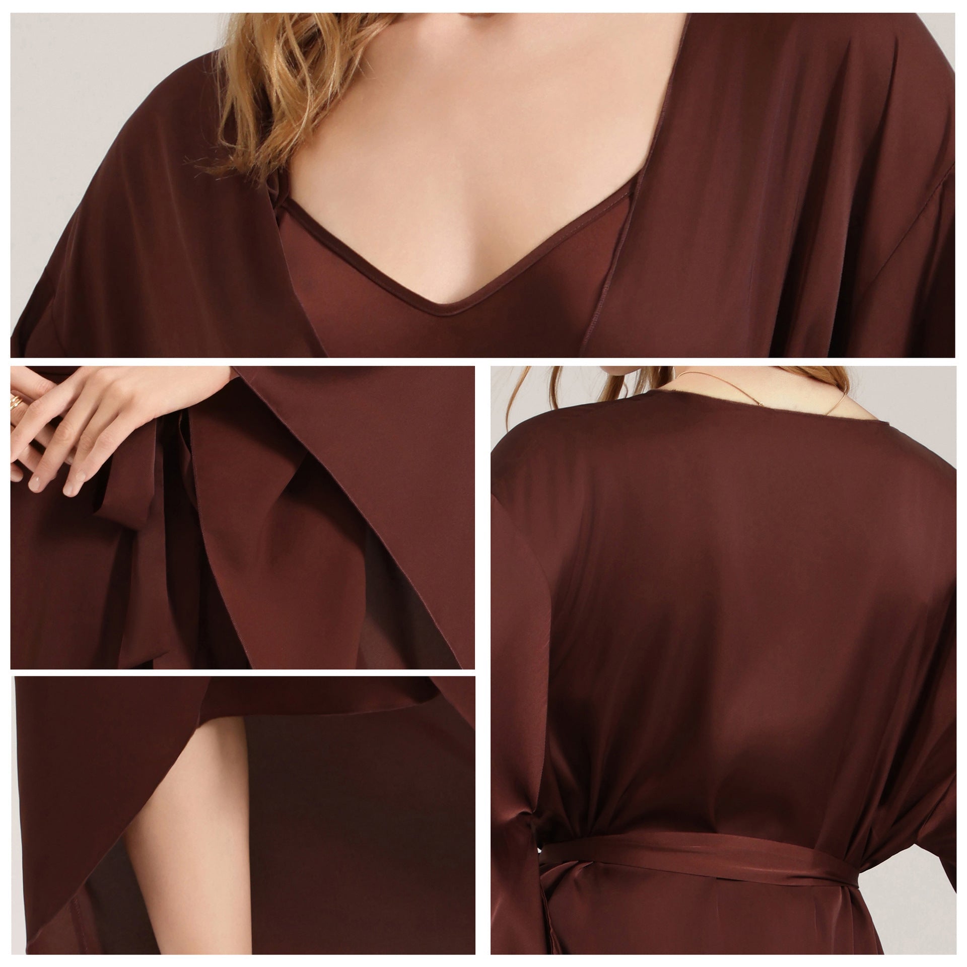 The Satin Grace | Solid Color Long - Sleeve Maxi Robe Sleepwear - Negative Apparel