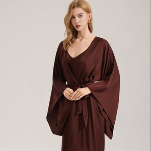 The Satin Grace | Solid Color Long - Sleeve Maxi Robe Sleepwear - Negative Apparel
