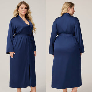 The Satin Seduction | Women's Plus - Size Long - Sleeve Satin Robe & Chemise Set - Negative Apparel