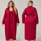The Satin Seduction | Women's Plus - Size Long - Sleeve Satin Robe & Chemise Set - Negative Apparel