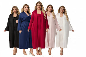 The Satin Seduction | Women's Plus - Size Long - Sleeve Satin Robe & Chemise Set - Negative Apparel