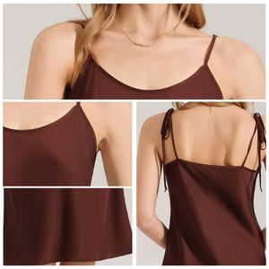 The Satin Serenity | Solid Color Tie - Strap Maxi Satin Slip Sleep Dress - Negative Apparel