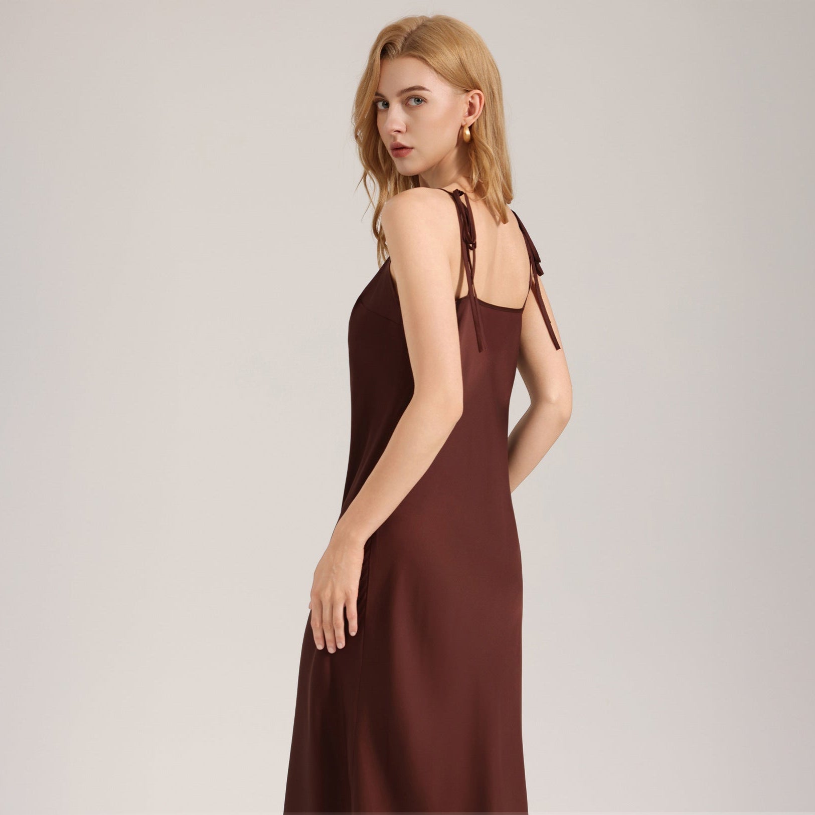 The Satin Serenity | Solid Color Tie - Strap Maxi Satin Slip Sleep Dress - Negative Apparel