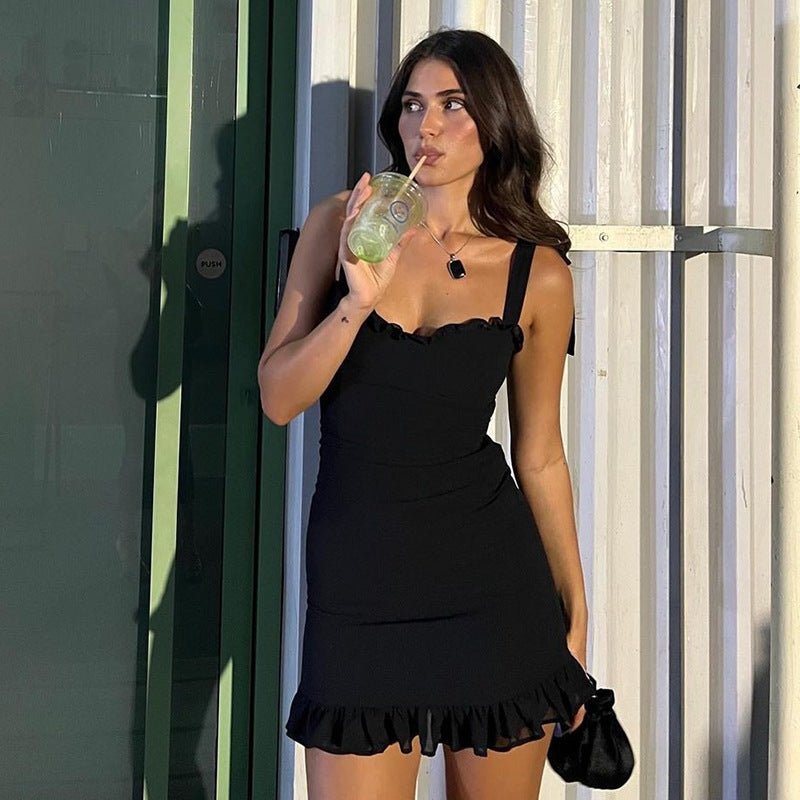 The Satin Siren | Solid Color One - Shoulder Strap Mini Dress - Negative Apparel