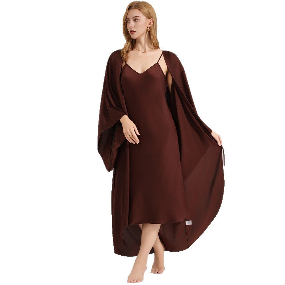The Satin Whisper | Solid Color Satin Robe & Slip Dress Two - Piece Set - Negative Apparel