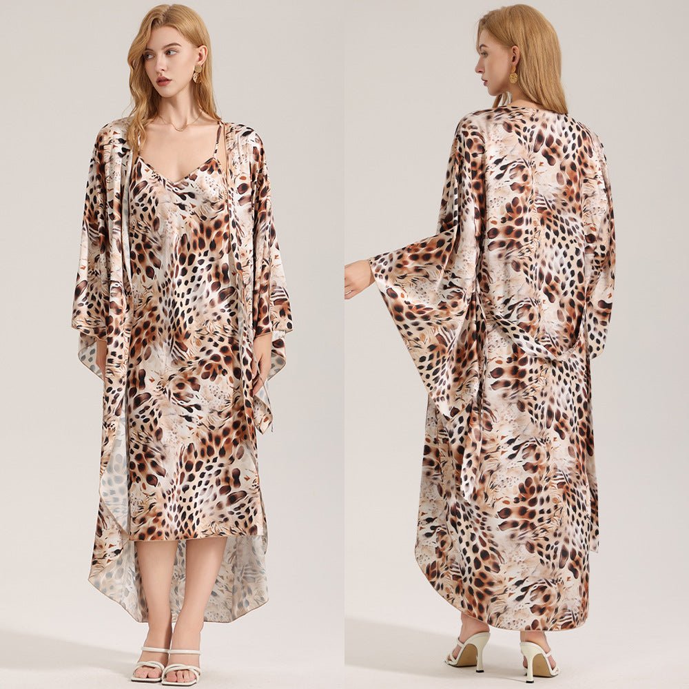 The Satin Whisper | Solid Color Satin Robe & Slip Dress Two - Piece Set - Negative Apparel