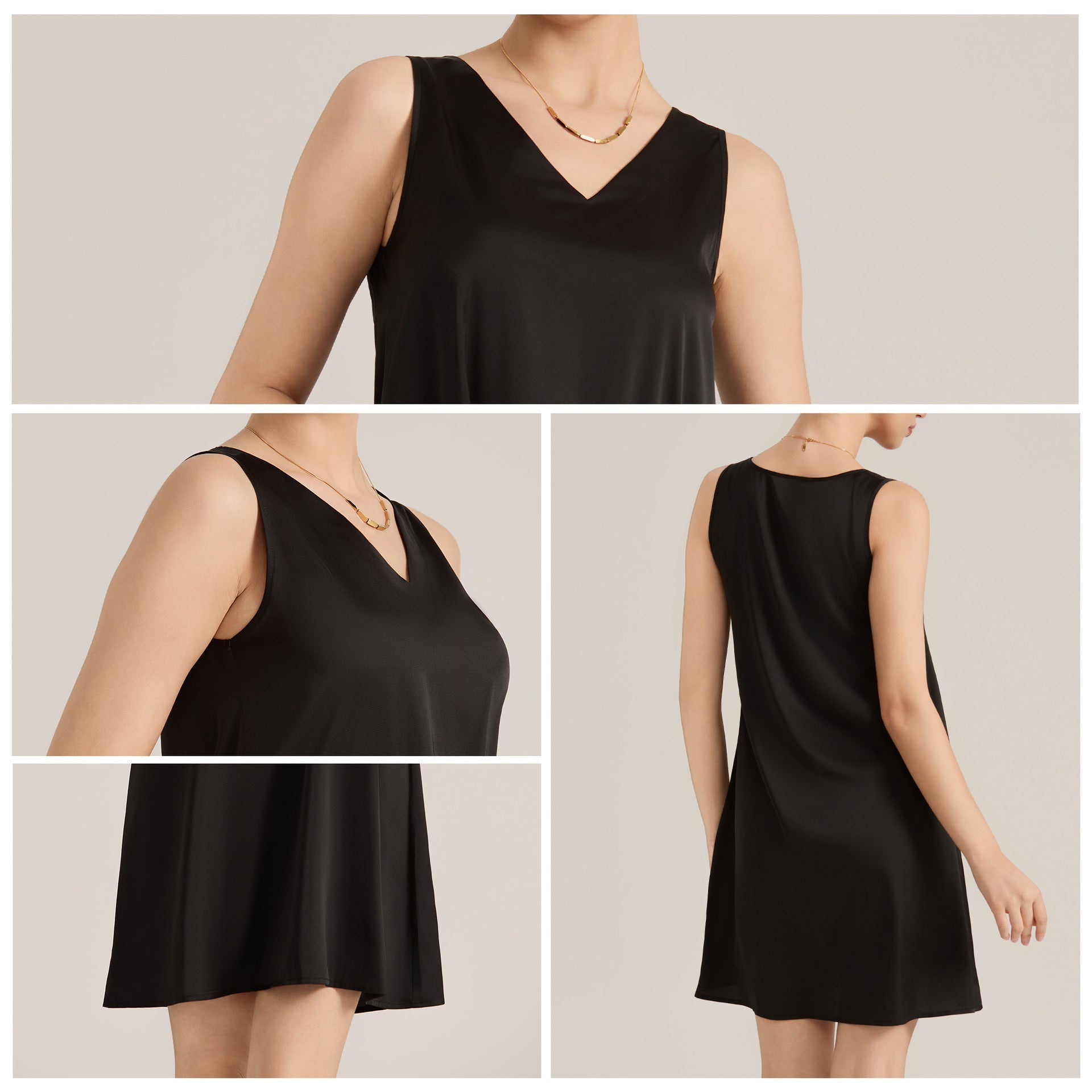 The Satin Whisper | Women's V - Neck Satin Suspender Midi Nightdress - Negative Apparel