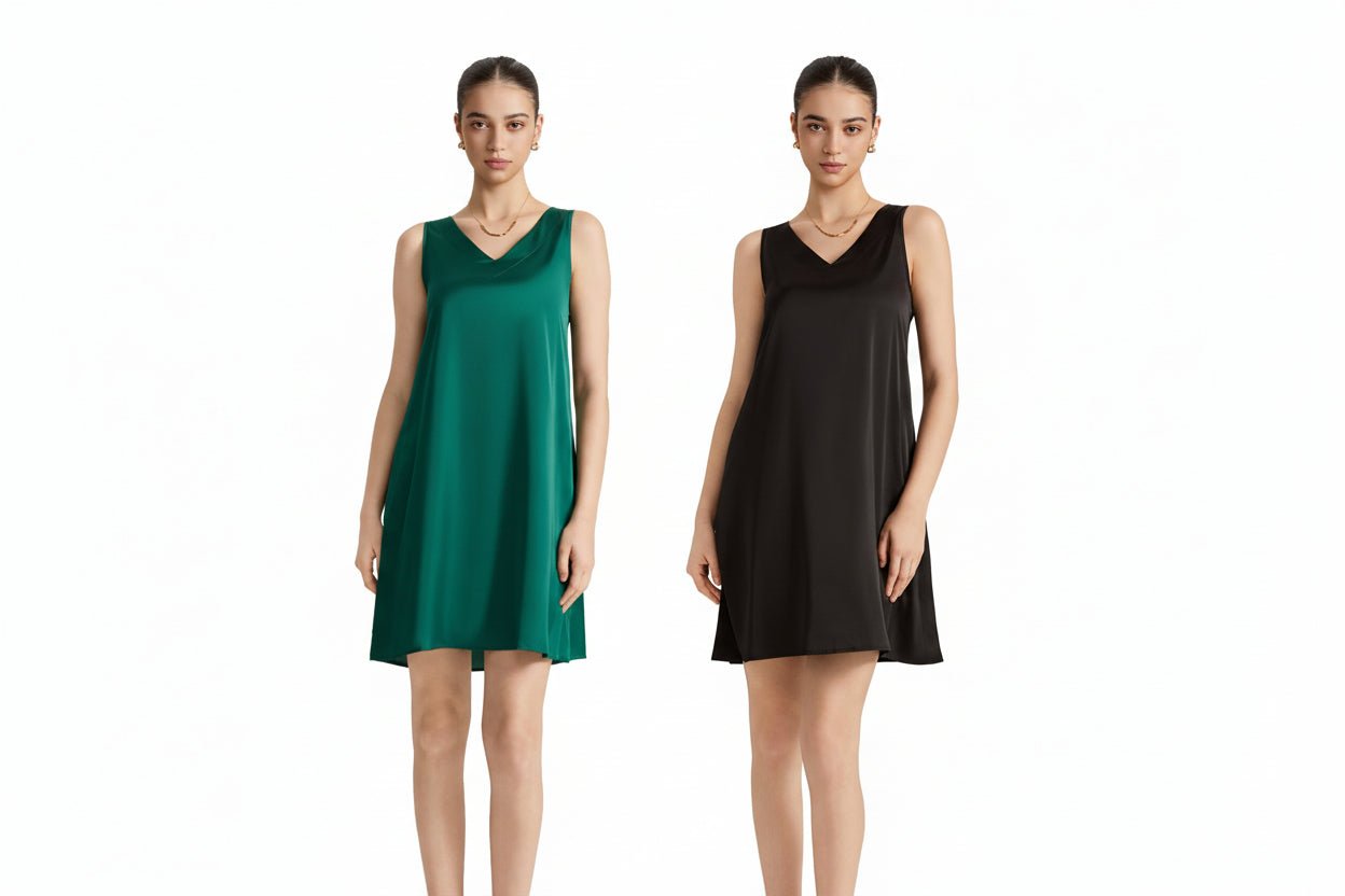 The Satin Whisper | Women's V - Neck Satin Suspender Midi Nightdress - Negative Apparel