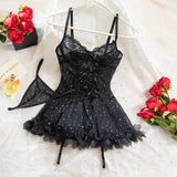 The Scarlet Muse | French Lace & Sequin Mesh Nightgown - Negative Apparel